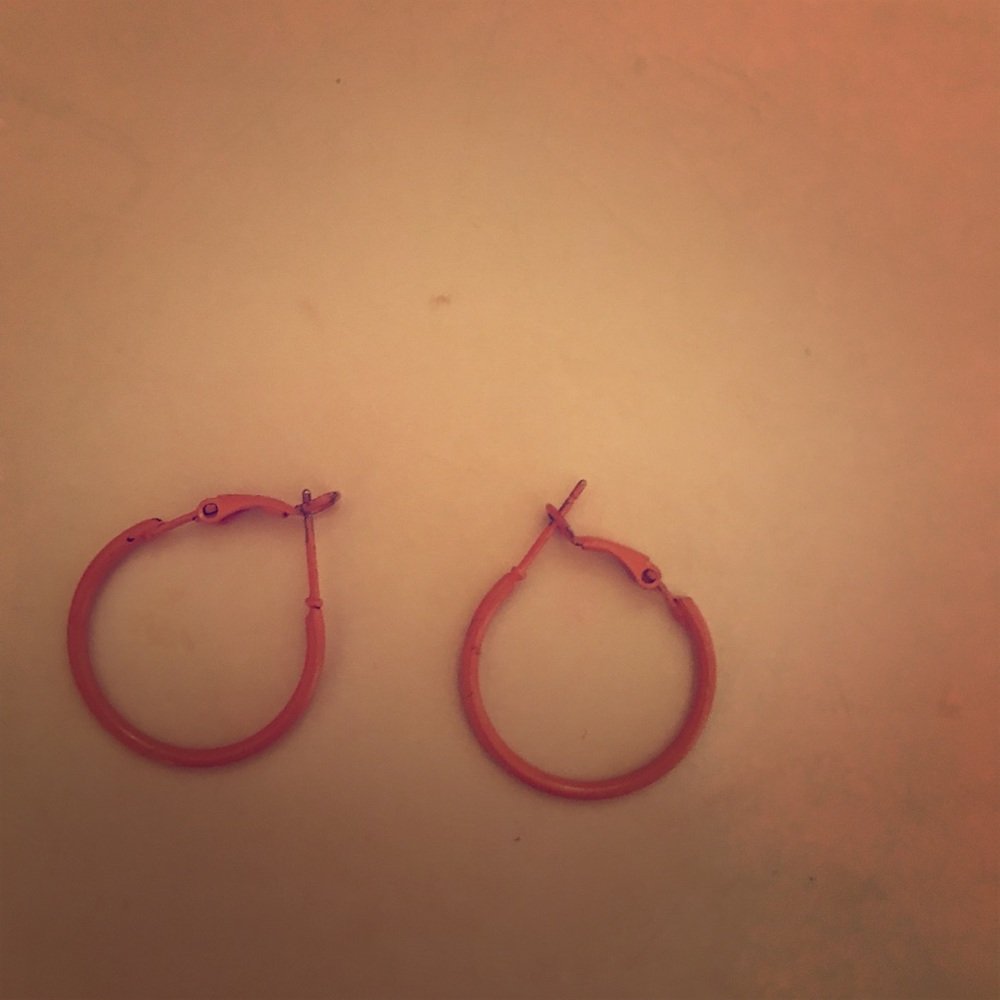 Salmon colored hoop earrings